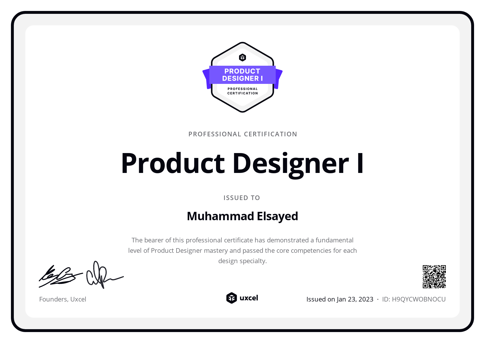 Muhammad Elsayed's certificate